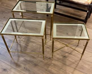 3 vintage Brass and glass table 