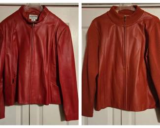 Pendleton Red Leather Zip Jacket, Size XL, and Rust Leather Jacket with Knit Sleeves - A Pendleton red leather zip jacket in size XL with a stand collar and a rust leather zip jacket with knit sleeves and a knit collar. A good pair for fall.