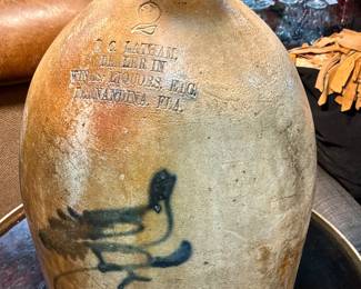 Antique Salt Glazed Stoneware Advertising Jug- D.C. Lantham/Dealer in Wines/Liquors, Fernandina, FL