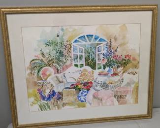 Lot 284: Barue watercolor of a sunroom