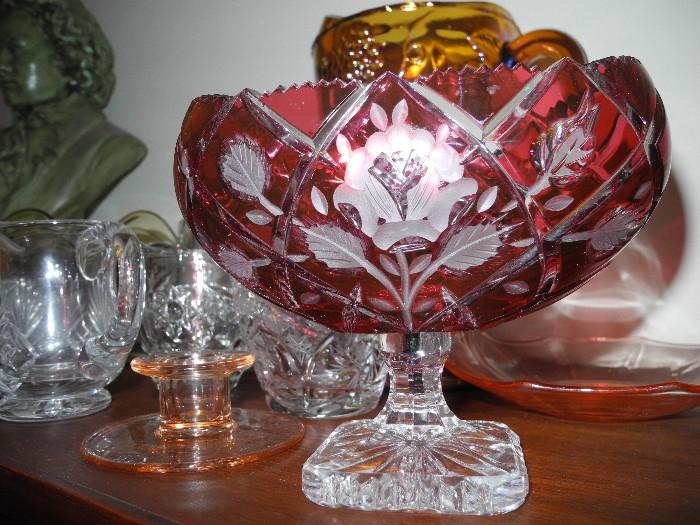 Gorgeous oval compote, Czech/Bohemian cut to clear!