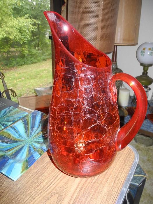 Crackle glass 70's pitcher