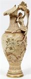 Lot#11, TEPLITZ ART POTTERY VASE H 19" "MERMAID"Raised gold decoration. Old repair to handle
