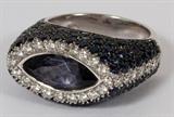 Lot#66, 18 KT WHITE GOLD, IOLITE, DIAMOND & SAPPHIRE RING, SIZE 7 1/2,Total weight 13.4 grams.