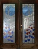 Lot#79, DECO STYLE, WALNUT AND LEADED GLASS, FRENCH DOORS, PAIR, H 78", W 30", EACH DOOR