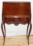 Lot#149, REGENCY STYLE, MAHOGANY, SLANT FRONT DESK, H 40", L 27", D 17"The slant front reveals six pigeon compartments and two drawers.  Full length drawer under the slant front.  With lock and key.
