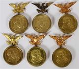 Lot#158, CLEVELAND HARRISON CAMPAIGN MEDALS 1888 3 SETS,Three pairs of matched 1888 Presidential campaign medals; Brass Eagle hangers. Republican candidates Harrison and Morton and Democratic Candidates Cleveland and Thurman.