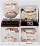 Lot#198, HALL OF FAME PLAYERS, AUTOGRAPHED BASEBALLS, DUKE SNIDER, LARRY DOBY, SPARKY ANDERSON AND TONY OLIVA 4 PCS.includes: Hall of Fame players Duke Snider autographed Official National League baseball, stamped "William D. White" Pres., Larry Doby, autographed Official American League baseball stamped: "Gene A. Budig" Pres.; (both with Certificates of authenticity). Sparky Anderson autographed Official American League baseball, stamped: "Robert Bobby Brown" Pres., (with PSA/DNA cert); Tony Oliva "Rookie Of The Year" autographed Official American League baseball, stamped: "Gene A. Budig Pres." (No Cert. signed in presence of the consigner);