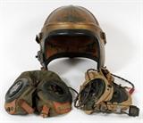 Lot#231, KOREAN WAR ERA NAVAL AVIATOR FIBERGLASS HELMET RADIO MICROPHONE & EAR PHONES 1, H 9"KOREAN WAR ERA NAVAL HELMET WITH ONE MICROPHONE AND TWO (2) EAR PHONES.    -     TWO LINERS'  AND A HELMET.