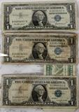 Lot#370, U.S $1. PAPER SILVER CERTIFICATES 1957,57A 4.-    # B-08956957-A  /    # G-21917428-A  /  # P-78668418-A  /  #Q-19662331-A./  -      -      - Not Consecutive serial Numbers.    -