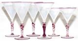 Lot#1026, STEUBEN OPAL & CINTRA GLASS GOBLETS & WINES, SIX PIECES,Stemware includes 4 goblets, H.7", and 2 wines, H.5 3/4", each with an opal conical bowl raised on a Cintra half-twist stem, shape number 5154.  Not signed.  Circa 1920s.  Reference: "The Glass of Frederick Carder", Paul V. Gardner, copyright 1971, Crown Publishers, New York, plate XVIII, C.