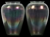 Lot#1030, STEUBEN VERRE DE SOIE GLASS VASES, PAIR, H 12", DIA 8"Each is of round, tapering form, transparent glass with iridescent sheen, polished pontil, unmarked.