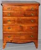 Lot#1130, AMERICAN CHERRY CHEST OF FIVE DRAWERS, C. 1800, H 49", W 39", D 19"Fitted with five drawers of graduated size.
