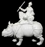 Lot#1228, BLANC DE CHINE FIGURE OF RHINOCEROS WITH RIDER, H 9", L 9":  Old repair to neck.