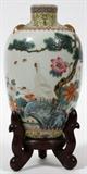Lot#1229, CHINESE PORCELAIN VASE, 19TH C., H 7": Continuous landscape with cranes on rocky formations, flowers under pine boughs.  Qianlong style marking at the underside (see photo). Beautiful detailed scene. Good condition jw