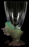 Lot#1268, DAUM PATE DE VERRE 'BACCHUS' VASE, H 14", DIA 8": Pate de verre Bacchus vase, signed "Daum France". Green and lavender base in Bacchus mask and grape motif. Clear crystal vase. Good condition jw