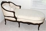 Lot#1313, LOUIS XV STYLE CHAISE, L 64": Painted frame over walnut, ivory down filled upholstery.  Measures L.64", W.27 1/4". Good condition jw