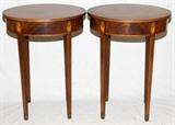Lot#1326, KITTINGER 'OLD DOMINION' OVAL END TABLES, PAIR, H 26", W 19": Having string and floral inlay.  Each measures H.26" x 19 3/8" x 14 1/2". Good condition.  JMF