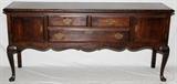 Lot#1334, STRATTON, COUNTRY CHERRY SIDEBOARD, H 33", W 71", D 19": Having a central drawer below two smaller drawers flanked by two doors.  Brass hardware. Scuffs to feet.  JMF