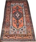 Lot#1384, HAMADAN ORIENTAL RUG, C. 1920, 6' 5" X 3' 5"Hand woven, all wool. Persian.  Rust field, center diamond motif.