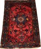 Lot#1390, LILLAHAN ORIENTAL RUG, C. 1930, 48" X 32",Rose field, blue border. 2'8" x 4'.