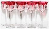 Lot#1433, RUBY OVERLAY CRYSTAL WINES, SET OF EIGHT, H 7 1/2"Each raised on a slender stem and hexagonal base.  No apparent markings.