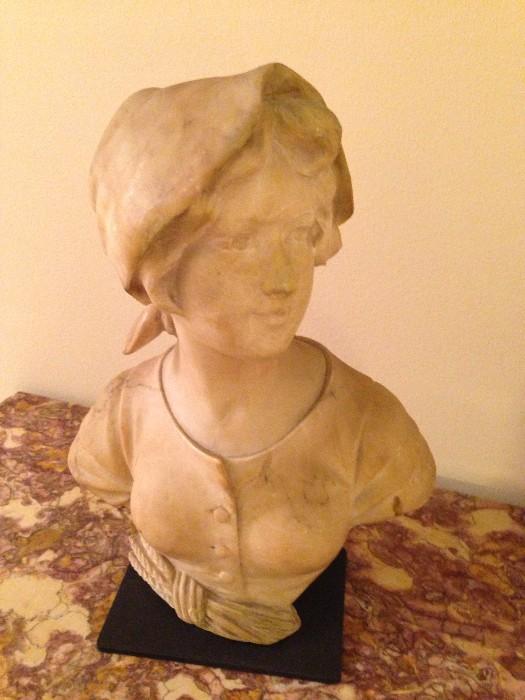 Art Nouveau Style Carved Marble Bust of Woman. 