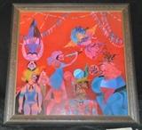 Harry Dunn Acrylic Painting of Circus Figures