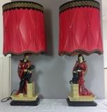 Cont'l Art Co., Chinese Figural Chalk Lamps w/Panthers

