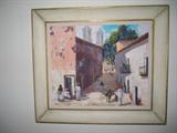 by Mable Elizabeth Bird Burnette (1876-1956) Oil on canvas of a street scene Taxco, Mexico.  34" high x 36" wide (per appraisal report)