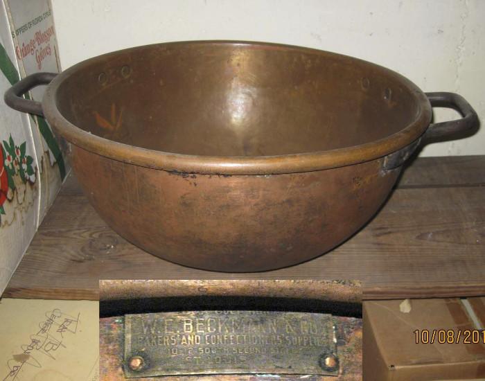 We will take bids on this unique very large copper kettle.  This was used by the family head when making his chocolate candies.