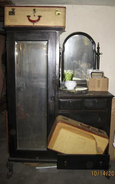 1930's Walnut dresser/mirror/closet.  With keys at the cashiers desk.