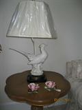 Italian pottery bird lamp & Capo Di Monte rose candeholders