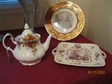 Royal Albert "Old Country Roses" teapot, Mason's "Watteau" platter