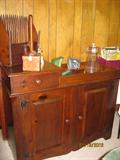 Solid pine dry sink cabinet with wood cranberry harvester