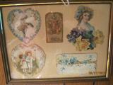 Antique die cut cards in frame