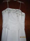 "Mary's" chiffon over satin mid-length wedding gown