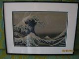 Japanese woodcut print of tsunami
