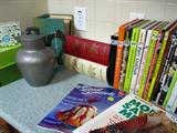 Vintage cookbooks and Aluminum Club Pitcher