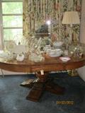 One of many dining tables with glassware items