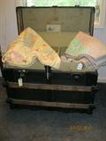 Old flat-top trunk w/ vintage quilts