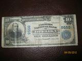 U S National currence dated 1909 large $10 bill Farmers National Bank of Opelika, Alabama