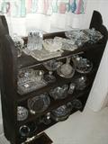 Primitive bucket shelf w/ glassware