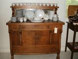 Antique oak mirrored sideboard