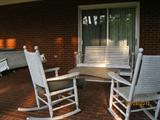 Vintage wood glider & rockers, porch swing