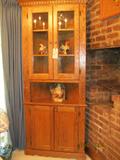 Oak corner cabinet, McCoy turkey cookie jar