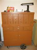 Retro industrial office rolling cabinet(lockable w/ keys) w/retro desk accessories