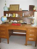Vintage oak desk with vintage Georgia Tech items