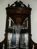 Antique crystal cut vase, top part of rosewood corner cabinet