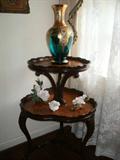 Large Moser like vase on two tier French table